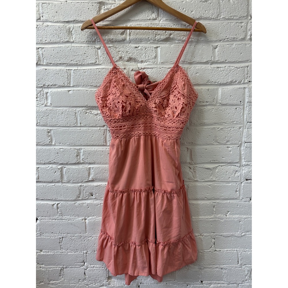 Ecowish‎ Lace Open Back Dress Dusty Rose Womens M Boho Romantic Cottge Coquette